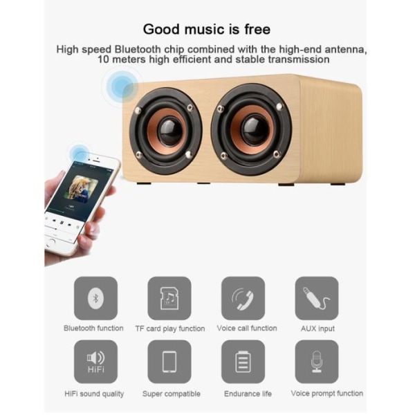 Keltainen Puubluetooth-kaiutin - HIGH-TECH & BIEN-ETRE® - Langaton Kaiutin - Handsfree-toiminto Gul
