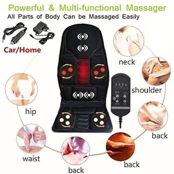 Back Massager Massage Sits Kudde Massager för hela rygg och nacke med 5 Nivå Vibration Bil Uppvärmd Sittdyna