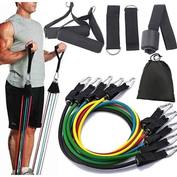 Sæt elastiske træningsbånd ARTIZLEE - 11 tilbehør - Fitness træning sport - Justerbar modstand - Sort Svart