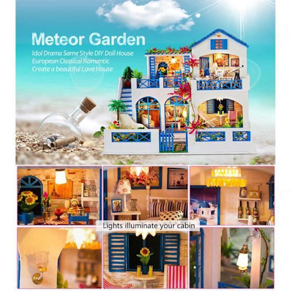 CONFO DIY Miniatyr julhus Montera LED Dollhouse Möbelsats Julklappsleksak