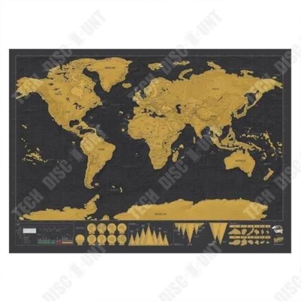 TD® Scratch Map/ Dekoration, Large Gold &amp; Black Scratch Map/ World Scratch Map Black