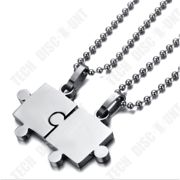 Pendentiv halskæde - TD® - Geometrisk puslespil - Rustfrit stål - Sølv - 60 cm Pengar