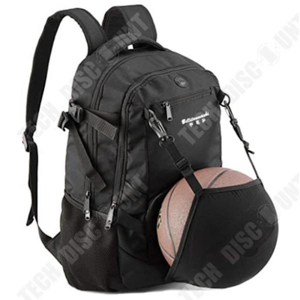 TD® Sport Rygsæk med Foldbar Basketball Fodboldnet Skateboard Taske til Laptop med USB Oplader Sort