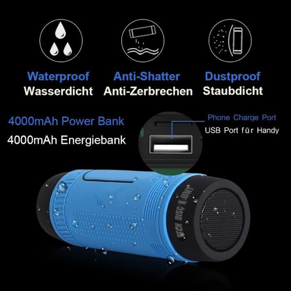 Bluetooth-högtalare - Tech Discount - TD® - LED-lampa - Vattentät - 12h Batteritid Blå