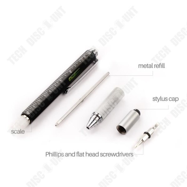 TD® Kreativ multifunktionel metal kuglepen gavepen hexagon værktøj pen seks-i-en skruetrækker vaterpas - sort
