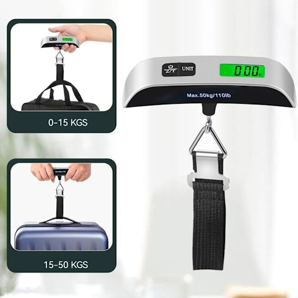Bærbar digitalvægt til bagage, præcision på 50 kg, LED-display til rejsende, vægt i kilogram og pund röd vit