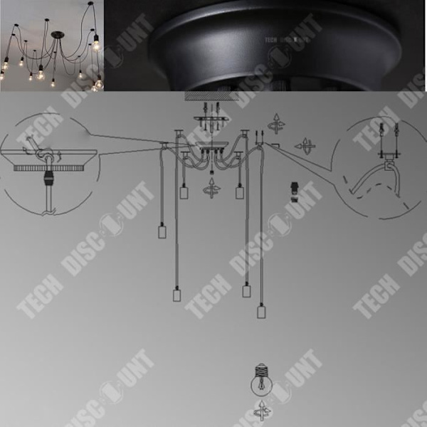 Hängande lampa - TD® - Retro - 8 glödlampor - Svart - Justerbar 1m