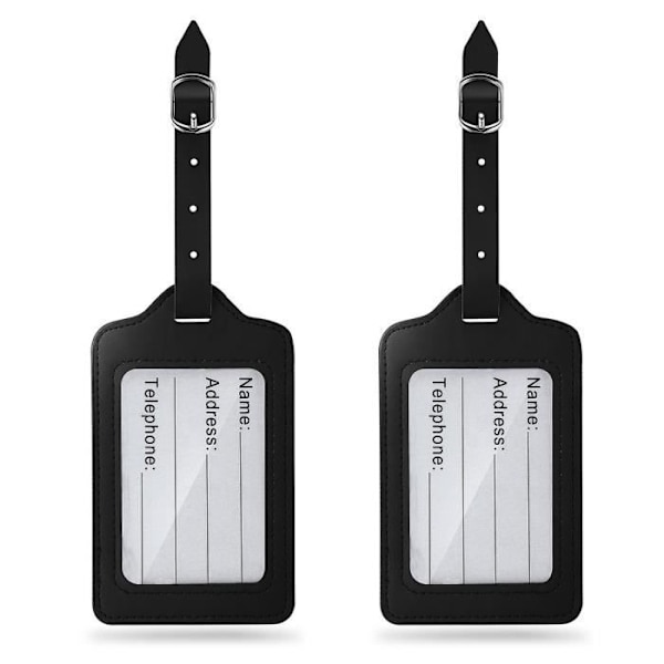 Bagagetag - Ikke specificeret - 2x - Sort PU-læder - Dimensioner 12cm x 7cm - Justerbar rem