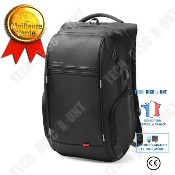 TD® Kingsons 15,6” luksusinen kannettavan reppu musta ulkoilmatyyli USB-lataus miehille