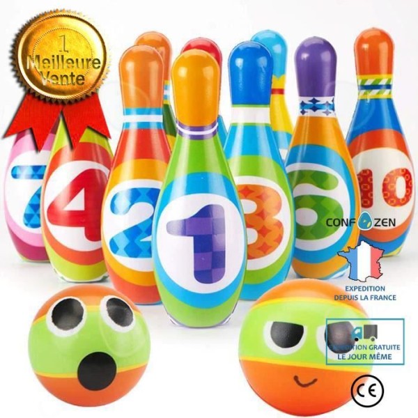 CONFOZEN® leikkubowling-pullot 10 pulloa, 2 palloa Suunniteltu lapsille Turvallinen ja ympäristöystävällinen