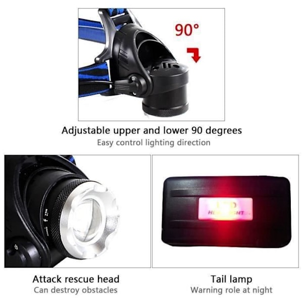 TD® Zoom-etsivä Lamppu 1800 Lumenia mukana taskulamppu ja laturit pyöräilyyn, leirintään, vaellukseen, yökalastukseen, urheiluun.
