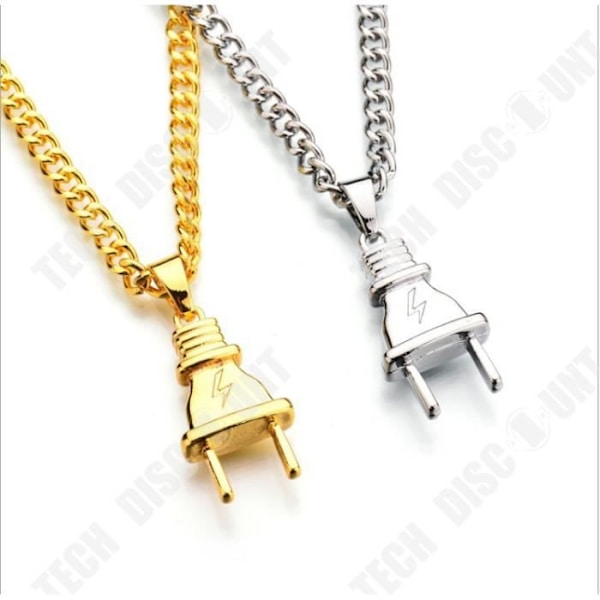 TD® Hip Hop Rhinestone Elektrisk kontakt Form Hängen Halsband Kedjor Smycken Presenter Tower Mode Silver Plug Halsband Färg: ar