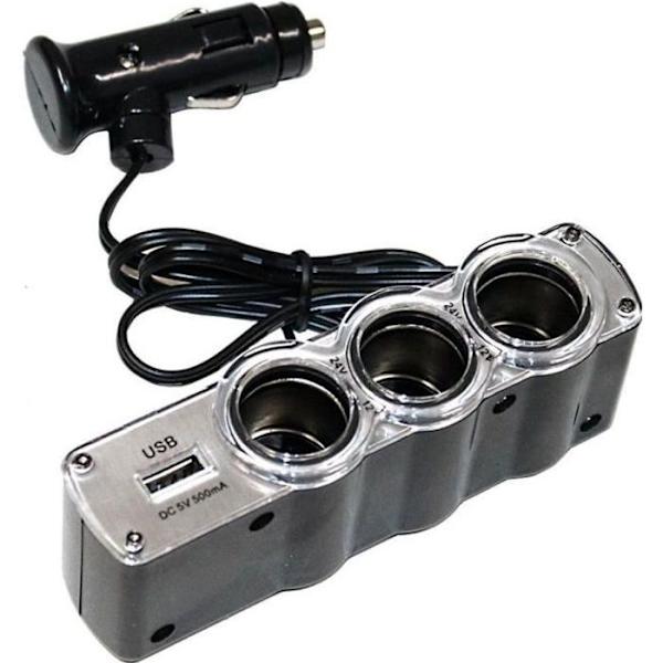 Cigarettändare med flera uttag, Splitter Doubler 3x uttag + USB cigarettändare för bil