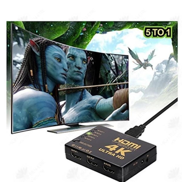 HTBE® HDMI Switch Separator, fem-i-en-output Switch 4K med højopløsnings fjernbetjening høj kompatibilitet