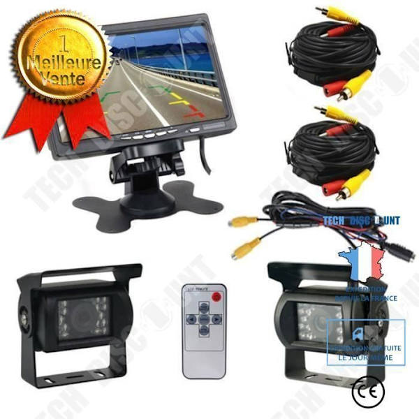 7" peruutuskameramonitoripaketti, auton monitori, 2 vesitiivistä IR-LED-peruutuskameraa