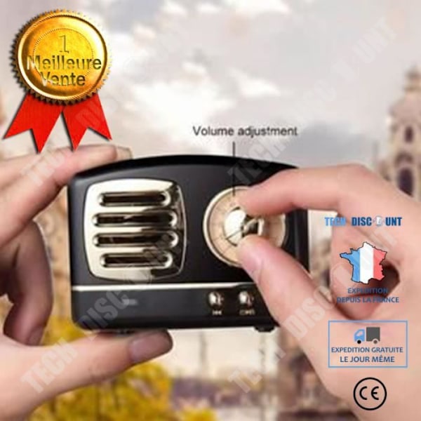 TD® Mini Bluetooth Højttaler V4.1 Vintage Akustisk Hifi Stereo Bærbar Trådløs - Sort