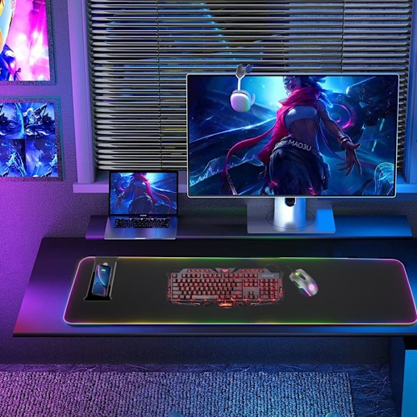 Hiirimatto - INN - 40x90cm - Liukumaton - RGB-taustavalaistus - Langaton lataus