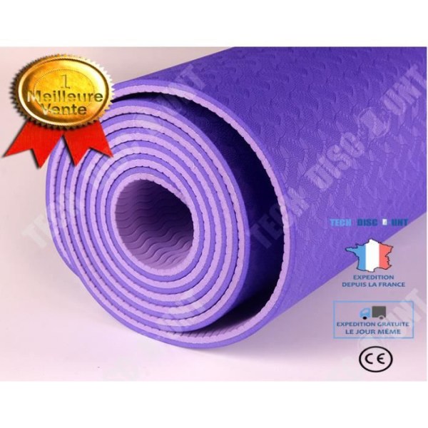 TD Halkfri tvåfärgad 6 mm TPE yogamatta för fitness och gymnastik hemma - lila 183x61cm