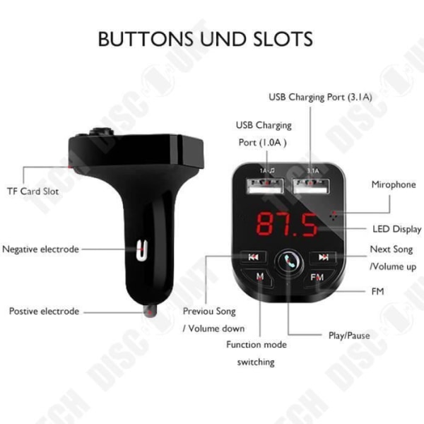 TD® FM Bluetooth Transmitter Adapter, Bluetooth Bilradio Kit Håndfri Trådløs Adapter Radio med Dobbelt USB-port