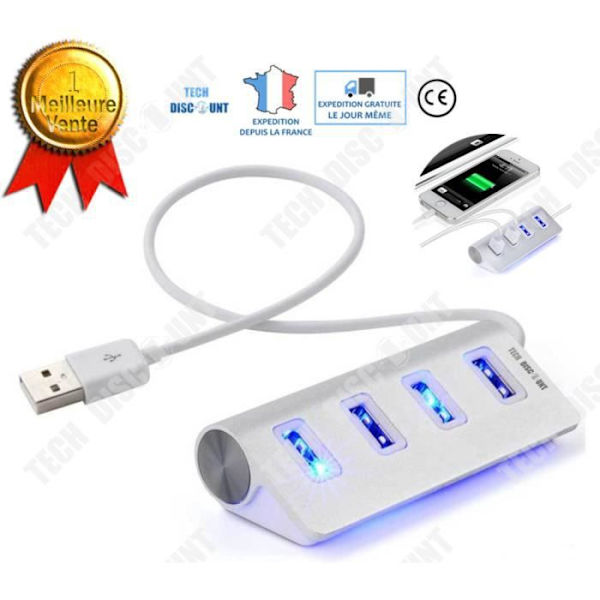 USB grenuttag - Praktisk - Vit - 4 portar - Kompakt - Resedesign Vit