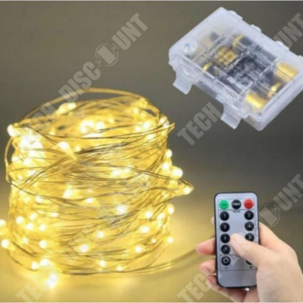 TD® Lyskæder LED 10m | Sølvtråd, USB-batteri, jule-timer - Model: med 3AA batteri 10m 100leds - hvid