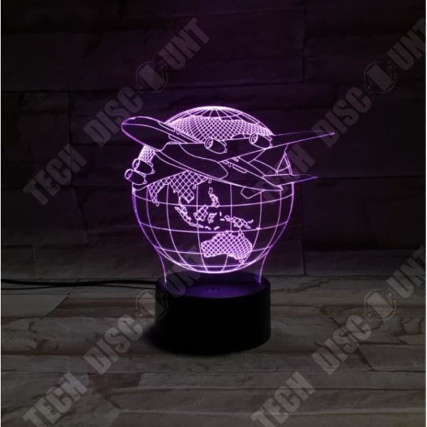 TD® 3D Lampe Illusion Optisk Led Natlampe 3D Lampara Nattelys Lampe Verdenskort Flyplan Globe Jord 7 Skift