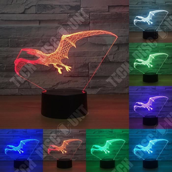 TD® Optisk bordslampa dekorativ touch 7 färger optisk illusion pterodactyl modell lågförbrukning USB-kabel eller 3 AA-batterier