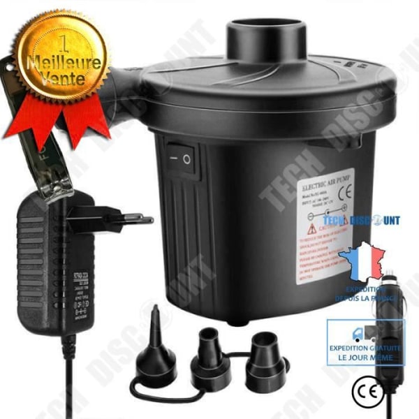TD® Pump elektrisk elektrisk pump med 3 luftmunstycken för uppblåsning av tömning/camping Luftmadrasser, plaskdamm, gummibåtar