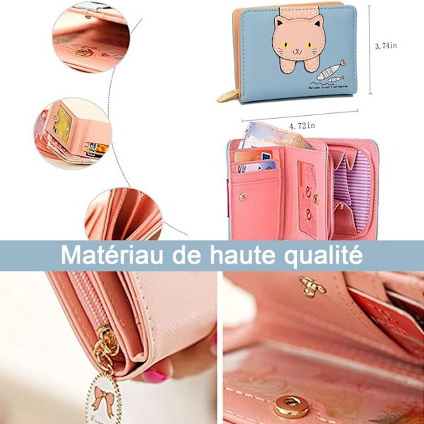 Plånbok - TD® - Kattans huvud - Läder - Rosa - Multifunktionell rosa