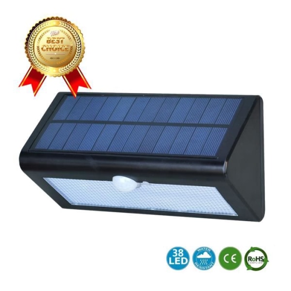 LCC® vandtæt IP65 Super Lys 550 Lumen 38 LED solcelle bevægelsessensor lampe - Sort Svart