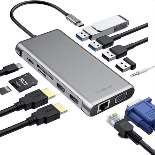Multifunktionel dockingstation - TD® - 12 i 1 - Ultra HD 4K - Triple skærm - USB 3.0 porte
