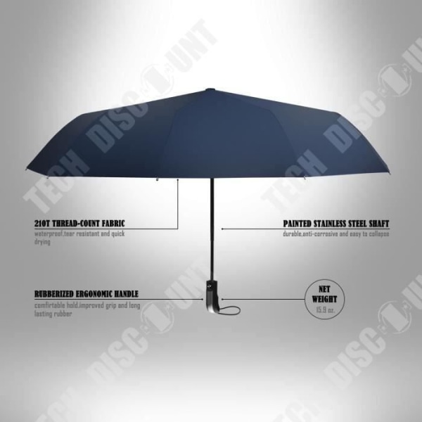 TD® 46" Navy automatiskt resehopfällbart paraply Starkt splittringssäkert skydd mot väder och vind Regn Land Vind Stål