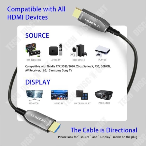 TD® Fiberoptisk 8K HDMI-kabel High Definition Version 2.1 8K60Hz 4K120Hz TV- datorprojektor PS5-kabel 5 meter lång 2f63 | Fyndiq