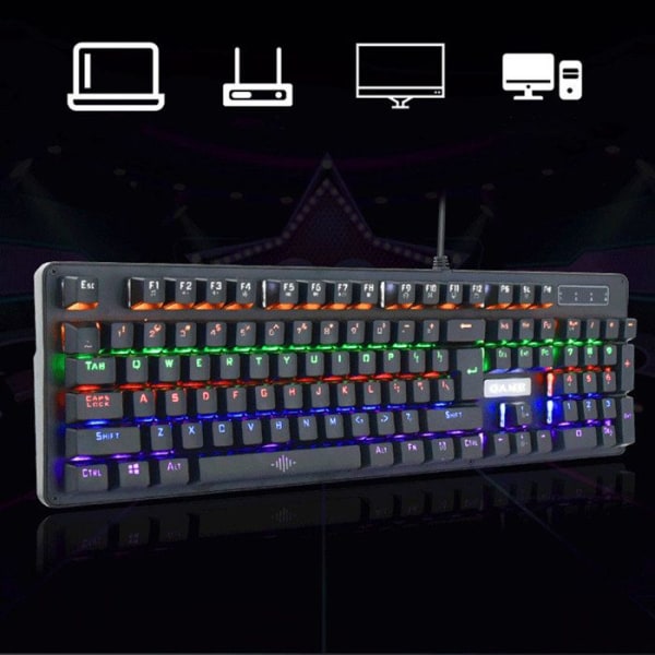 Clavier mekanisk QWERT TD® Baggrundsbelyst USB-interface Kablet forbindelse Sprøjtetæt 104 taster Sort mekanisk aksel