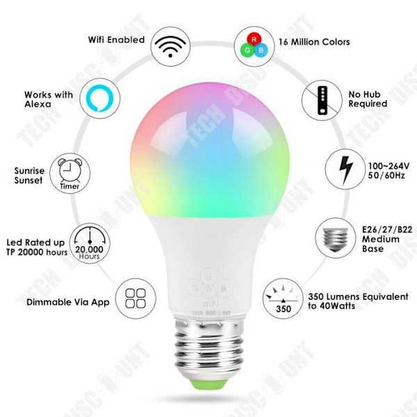 TD® Smart WiFi Glödlampa Färg Ändra röststyrning Fjärrkontroll