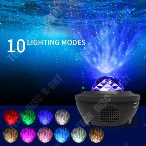 TD® Stjerne LED Projektor Lampe, RotationsNattelys Projektor med Flere Tilstande & Fjernbetjening & Timer & Højttaler & Bluetooth