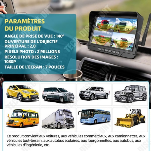 TD 1080P Backup Camera med 7" LCD-skärm Dual Camera Backup Camera Kit Vattentät kamera för husbilar och släpvagnar