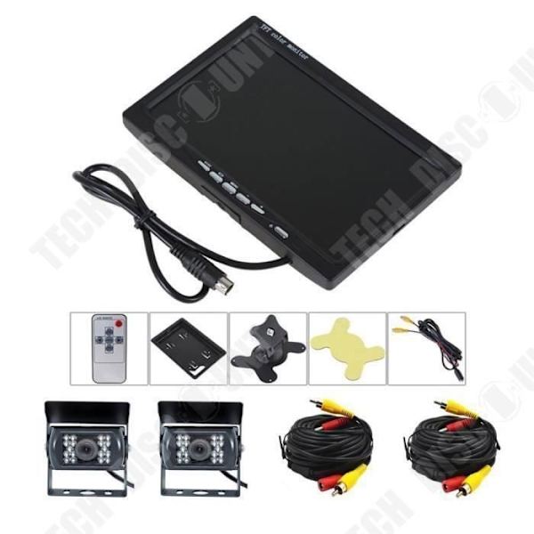 7" peruutuskameramonitoripaketti, auton monitori, 2 vesitiivistä IR-LED-peruutuskameraa