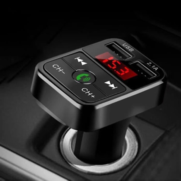 FM Bluetooth transmitter til bil Trådløs radioadapter USB oplader MP3-afspiller Svart