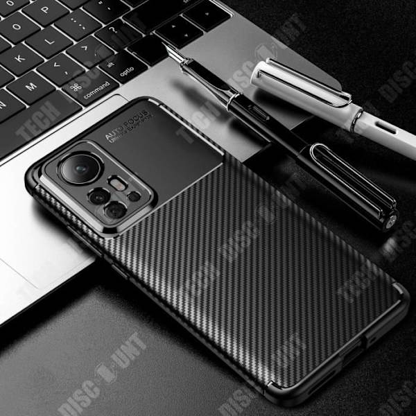 TD® Altopholder til mobiltelefon med stødabsorbering, alt inklusive i kulfiber til Xiaomi 12, 3-dimensionelle teksturerede frostede taster.