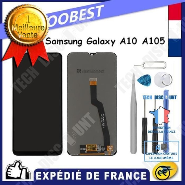 TD® Noir LCD-näyttökokoonpano kosketusnäytöllä Samsung Galaxy A10 2019, näyttöyksikkö A105F - G LCD sisä näyttö ja ulko näytto.