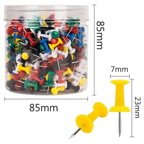 TD® Kasse 200 Multifarvede Pushpins til korktavle - Multi-brug Pushpins til Hjem, Skole, Kontor...