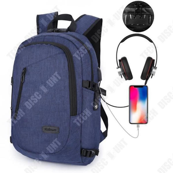TD® Monikäyttöinen tietokonereppu liikematkailuun 15,6 tuumaa, varkauskestävä, vedenpitävä, USB-lataus, kuulokeliitäntä.