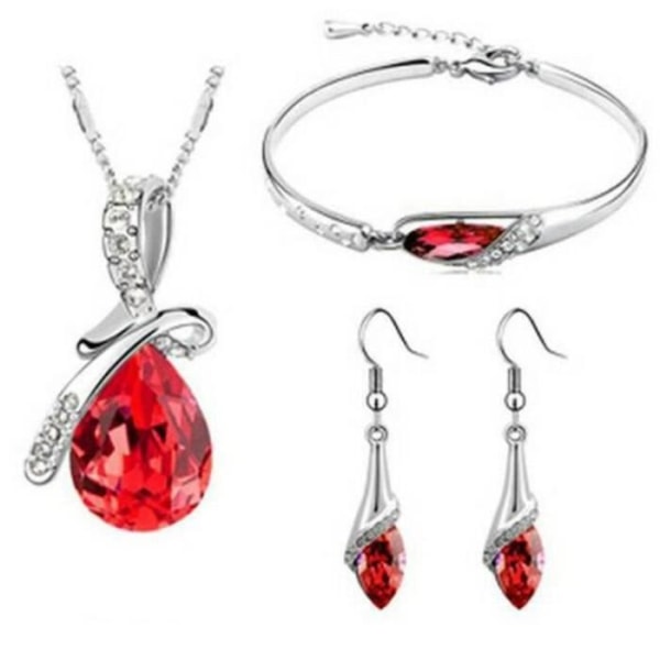 ORGANGONFAND Damsmycken - Kristall - Halsband Armband Örhängen med presentförpackning - Röd färg