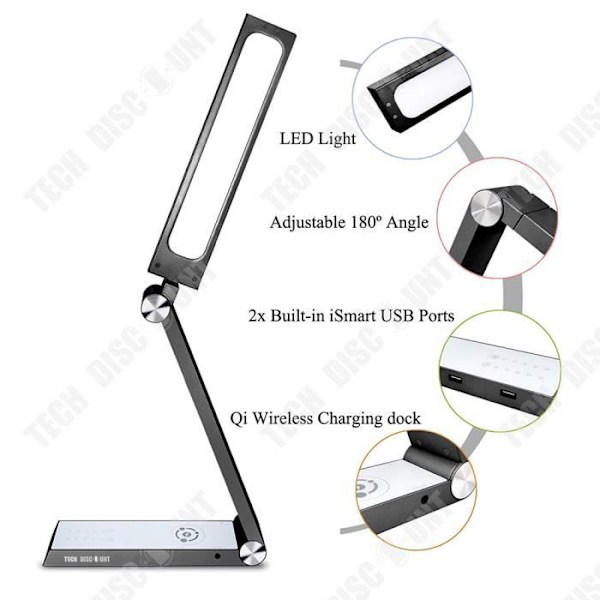 TD® USB genopladelig trådløs LED skrivebordslampe justerbar natbord lampe til telefon triangel rotation natlys fleksibel at placere.