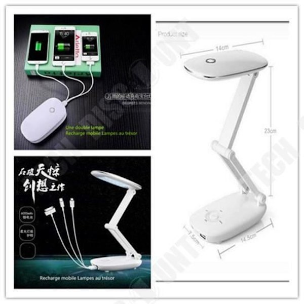 TD® LED natlampe med USB-opladning - Foldbar med dobbelt anvendelse - Studielampe til studerende - Bordlampe med USB-oplader