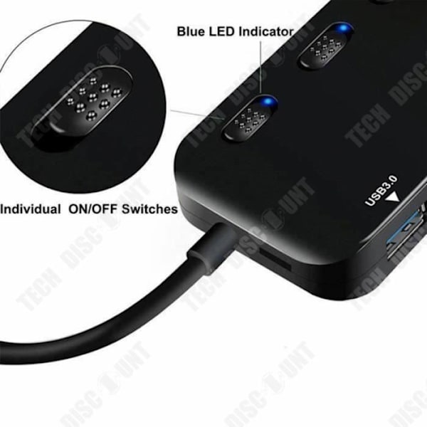 TD® USB 3.0 Hub Power Strip, 4 USB-portar Ultratunn adapter med individuella LED-lampor för strömbrytare