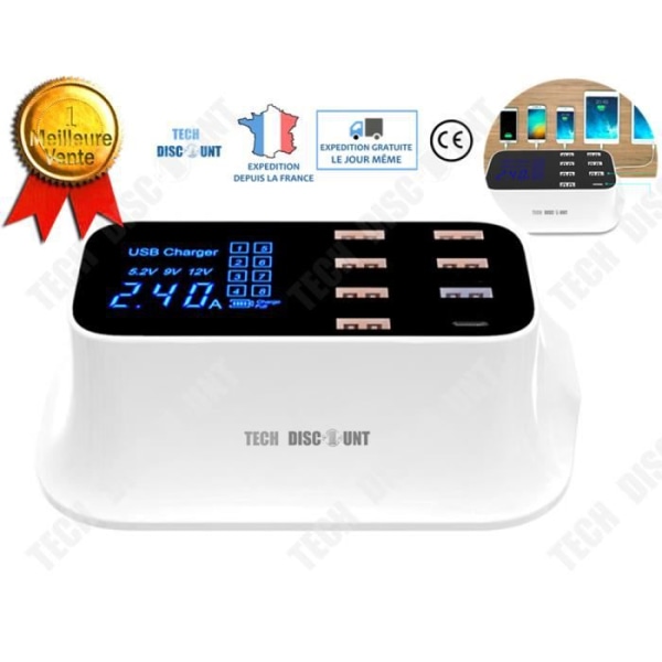 Laddare - TD® - Multi-port USB snabbladdare - 40W - Digital display - QC3.0