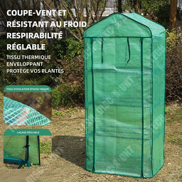 TD Växthus 70x50 x160 cm 4 våningar PVC trädgårdsväxthus med PE-film rulldörr växthusskydd trädgårdsväxthusstomme ingår ej
