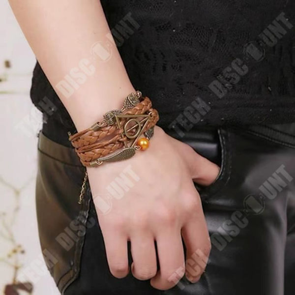TD® Armbånd uglevinger trekant RDLM Harry Potter Armbånd med flettet læder og motiv af ugler, trekanter og vinger